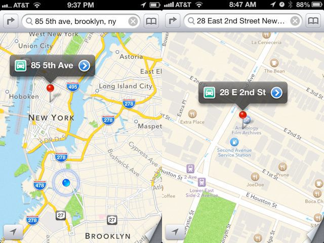 A Brooklyn address shows up in Manhattan, a Manhattan address shows up in the wrong place.